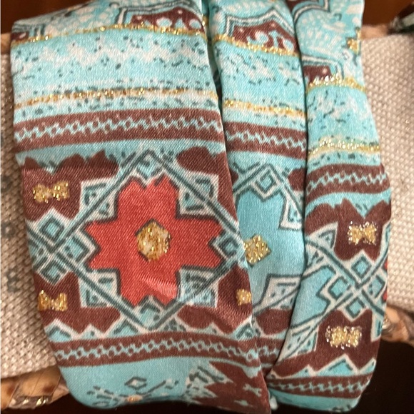 EUC VTG PELLE MODA Printed Scarf Tie Wedge Espadrilles 6.5 Aqua/Rust Brown/Gold - Picture 12 of 16